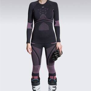 Women's Sleek Black and Purple shirt and Leggings.